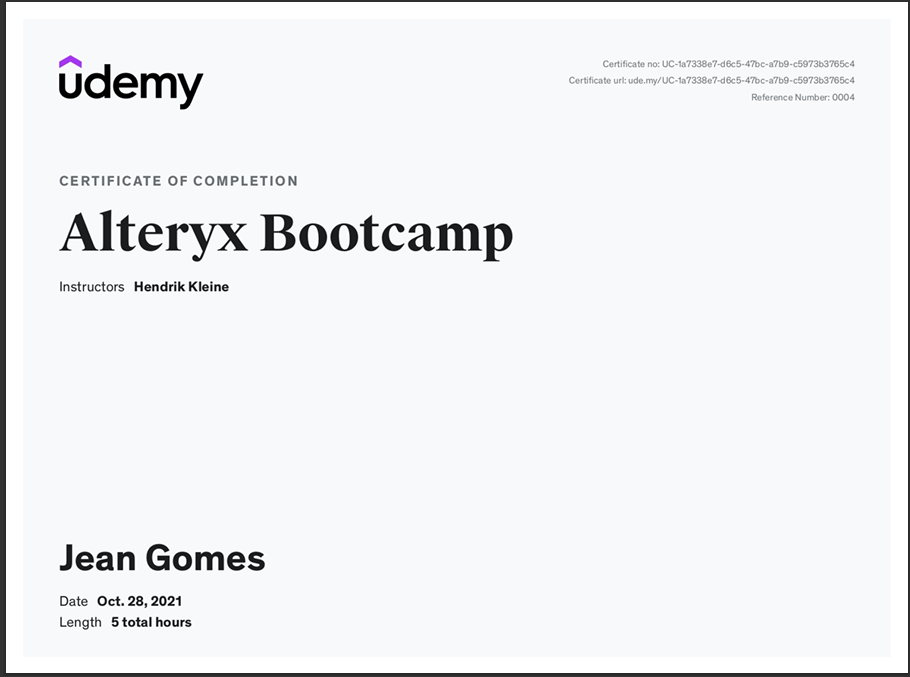 Certificado Alteryx Bootcamp