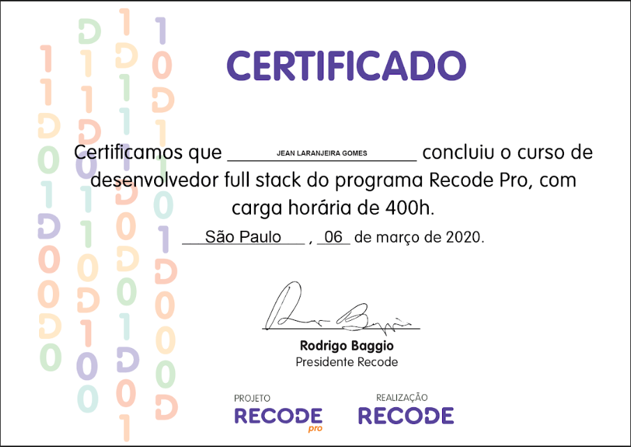 Certificado Programação Full Stack